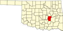 Map of Oklahoma highlighting Hughes County